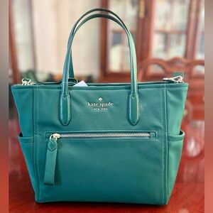 kate spade green leather tote with front zip pocket